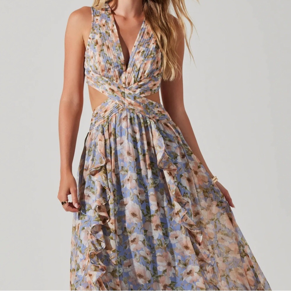 ASTR The Label Noya Floral Dress in Iris Blue Blush